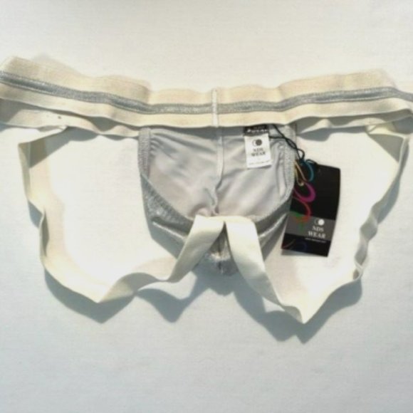 "NDS" Silver Lame' Jockstrap - Silver/White (NDS-DM721-SLVL) - Picture 3 of 6
